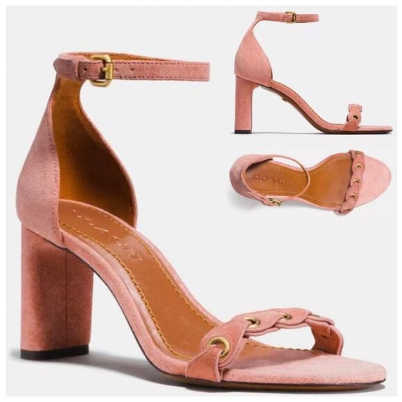 Coach Link Peony Pink Suede Ankle Strap Heel Sandal - Picture 7 of 10